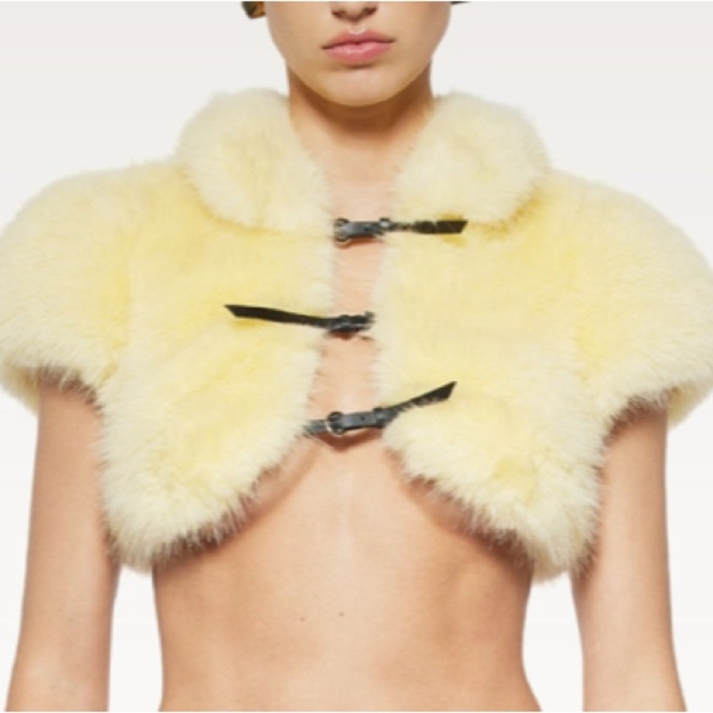 Yellow Crop Fur Jacket